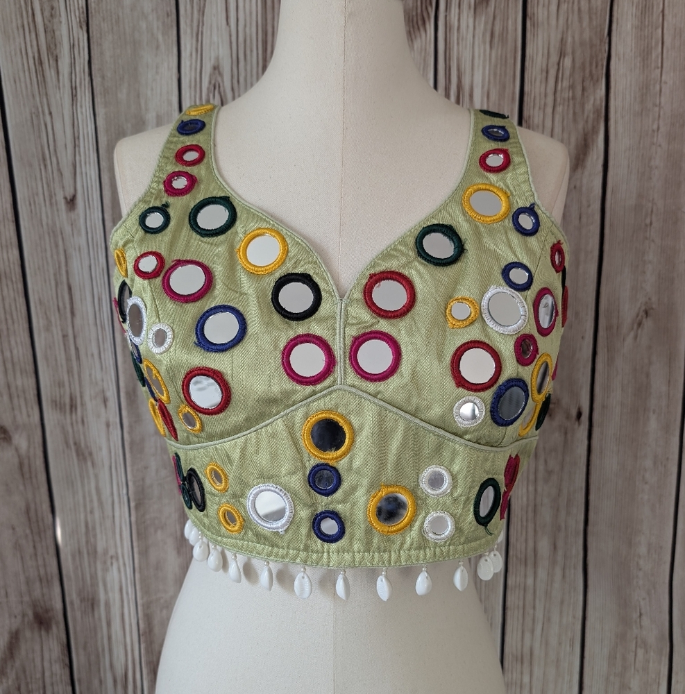 Embellished Readymade Mint Blouse | Choli | Lehenga Blouse | Saree | Real mirror